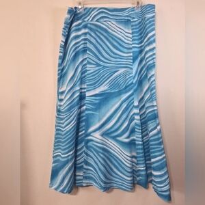 Kasper Sz 14 Linen Rayon Blend Blue And White Patterned A-line Midi Skirt